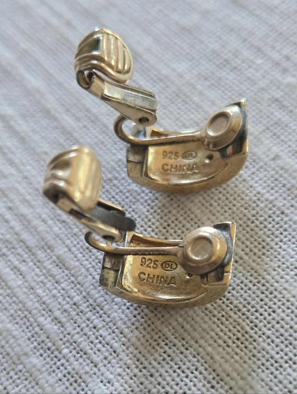 Vintage Sterling Silver Gold-Tone Clip-On Earrings with Rhinestones